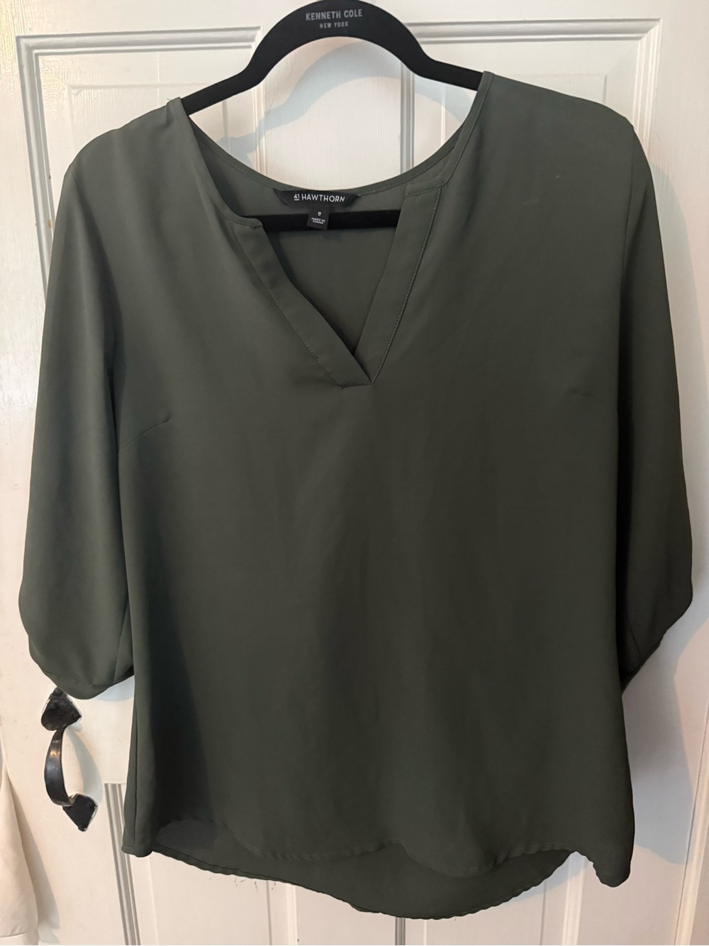 Olive Green Split-Neck Blouse